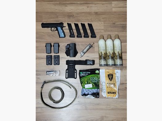 ASG CZ SHADOW 2 GBB AIRSOFT BUNDLE 4 chargeurs, 3 bouteilles de gaz Airsoft, 8000 billes, holster, 2 pochettes de chargeurs, ceinture Amomax peu utilisée