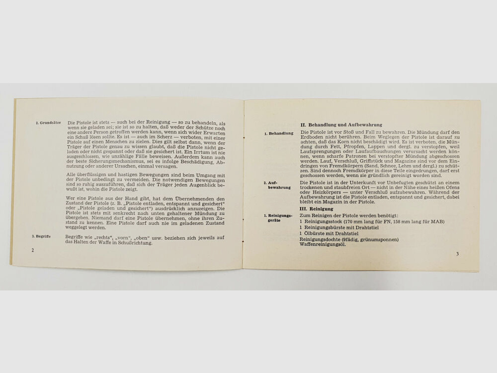BMF / Zoll Anweisung Pistole FN 1910 & MAB D Behandlung Pflege Reinigung Bundesministerium Finanzen Bonn 1962