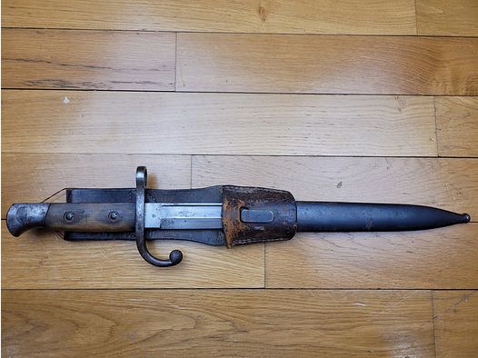 Seltene belgische Bajonett, genannt „Jeannette“ – Mauser 1889 – Mit Nummer – Mit Scheide – TBE