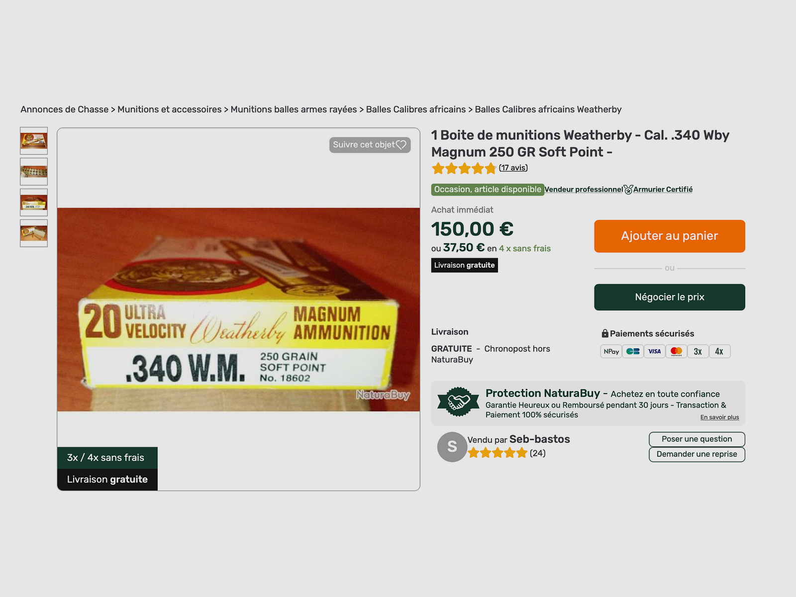 Weatherby .340 WBY Mag SP 250gr, immagine 2 di 2
