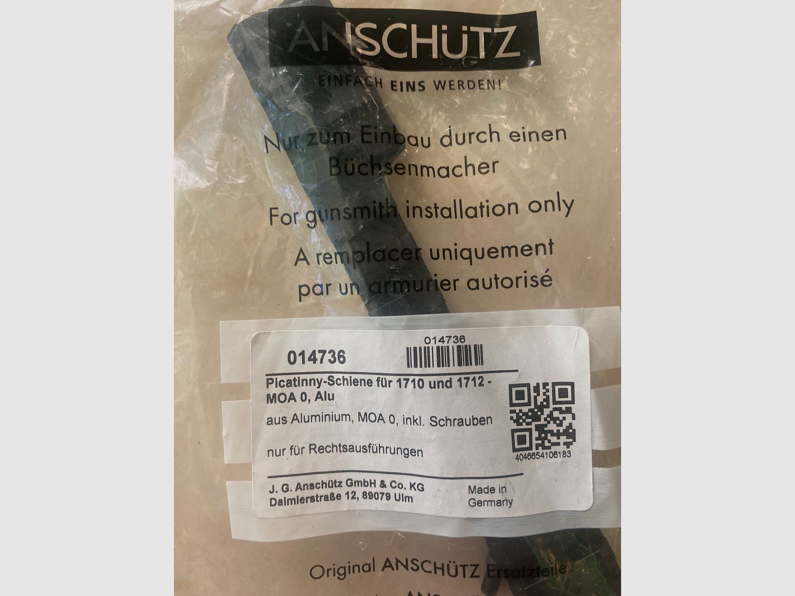 ANSCHÜTZ Picatinny-Schiene – Alu für Modell 1710 / 1712
