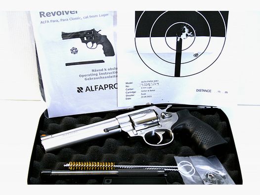 ALFA PROJ PARA 9mm 6'' Sportrevolver 6 Schuss verstellbares Visier Gummigriff Stainless Silber 9x19