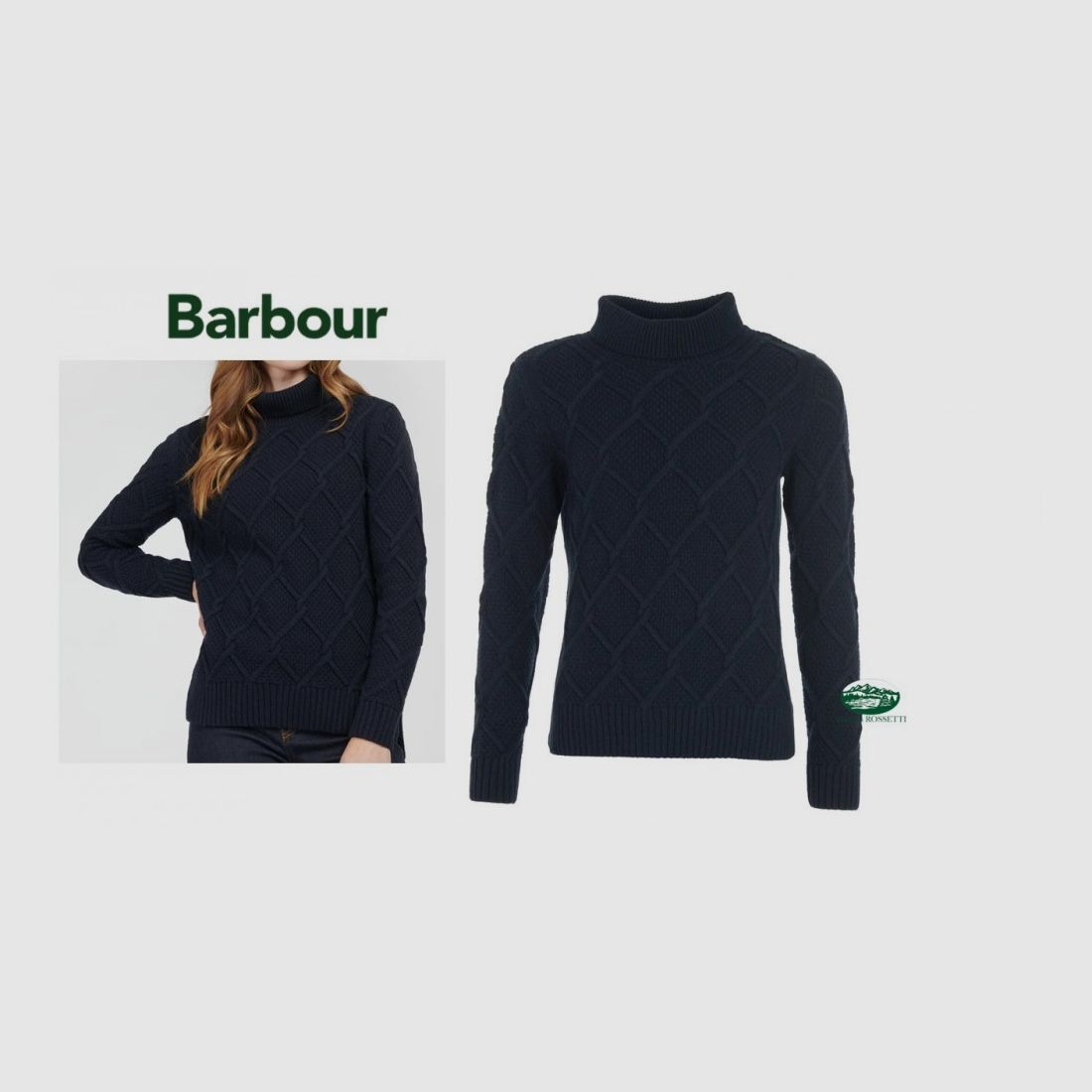 BARBOUR BOURNE cable knit turtleneck blue women