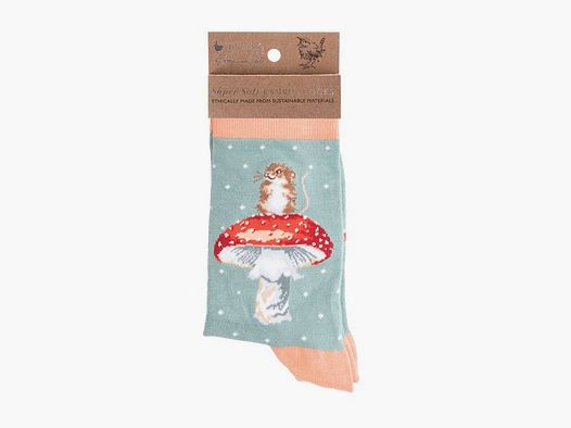 Wrendale Socken "He's a Funghi" mit Maus und Pilz