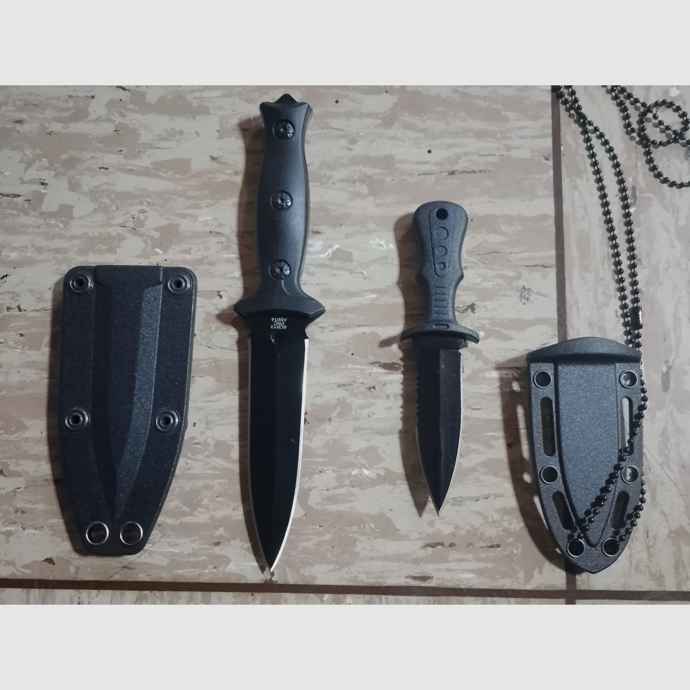 2  Messer Tauchermesser Anglermesser Taschenmesser mit Scheide Schwarz stabil Pocket Knife black set
