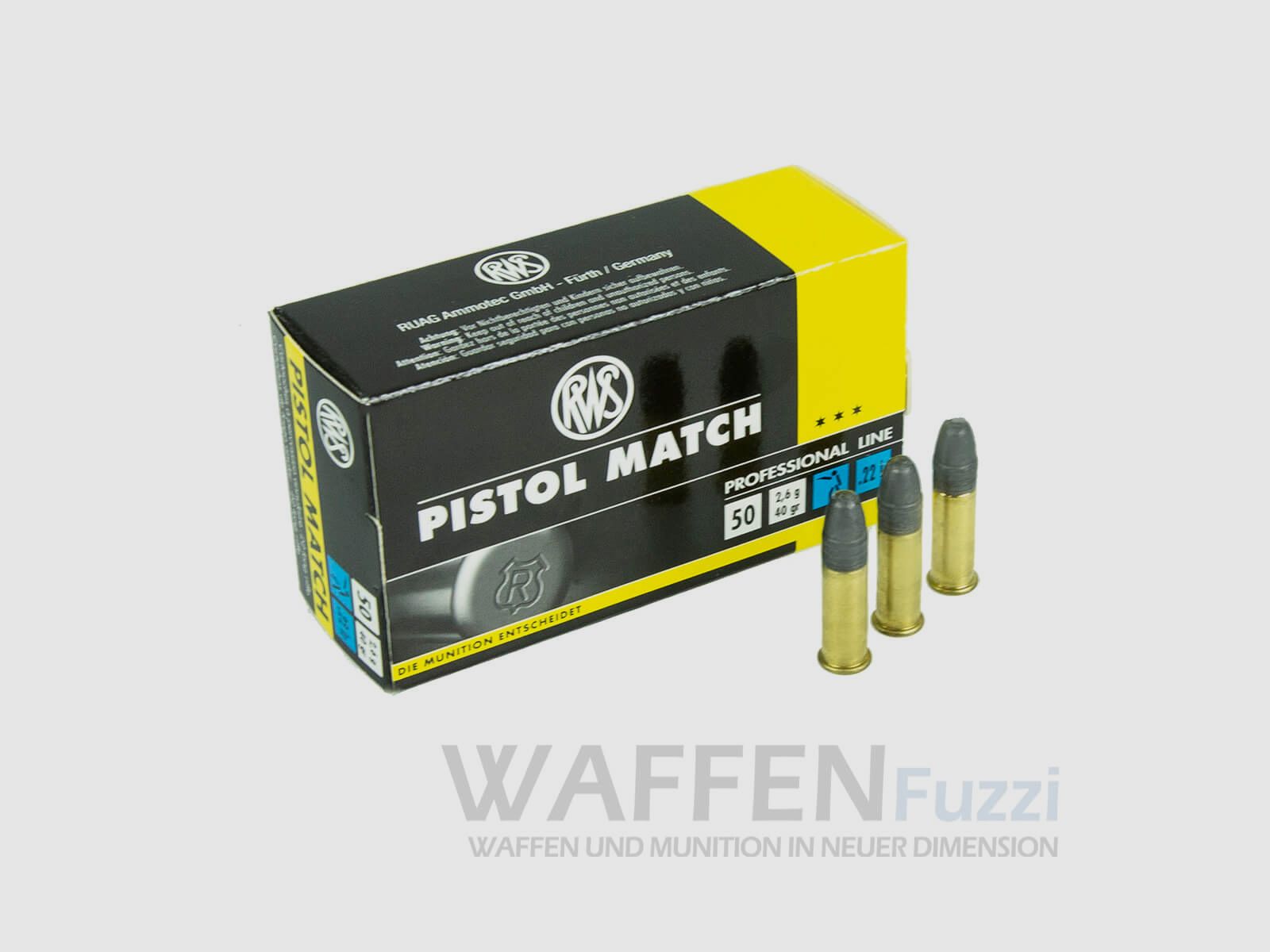 RWS Randfeuerpatrone Pistol Match Calibre .22lr 50 coups