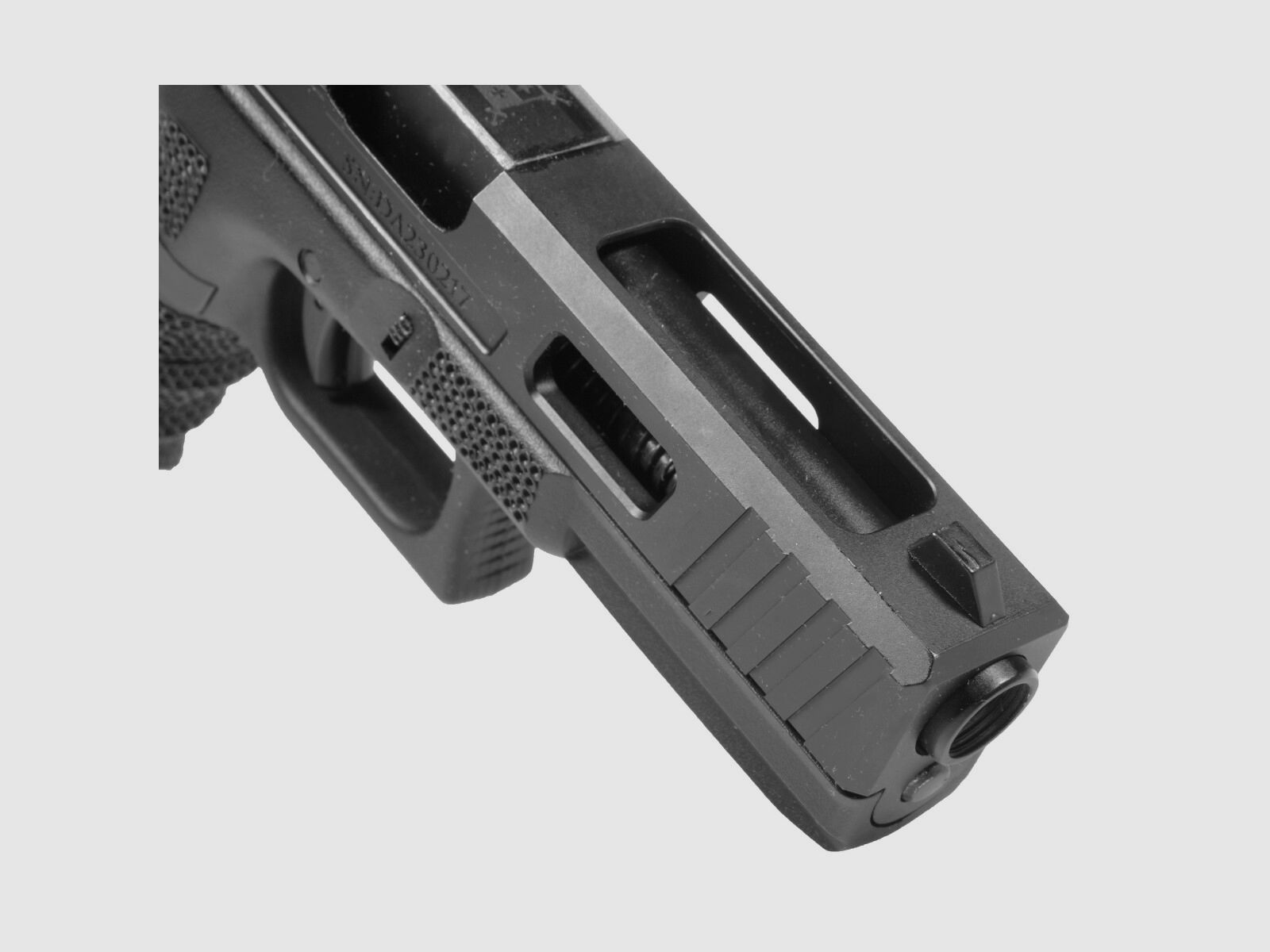 P02 GBB Airsoft Pistol with Grip Stippling in Black | Delta Armory