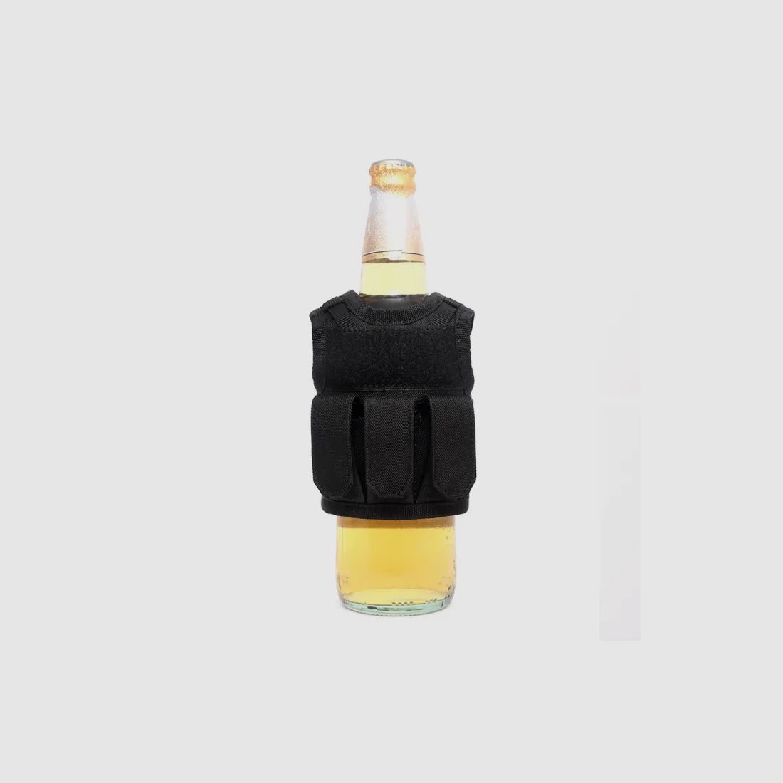 Mini tactical vest with front pockets for beer bottle / wine bottle / thermos bottle - black