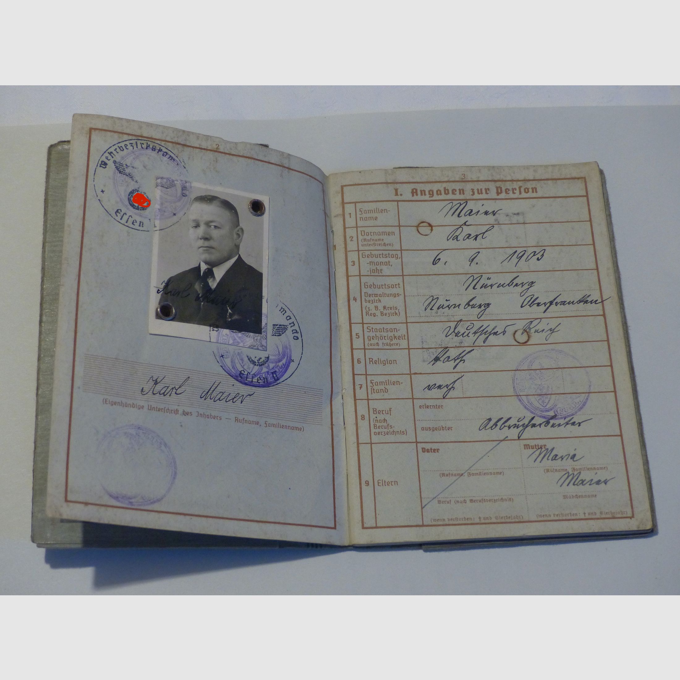 Passaporto militare 1940 II Guerra Mondiale comando di distretto militare Essen vintage