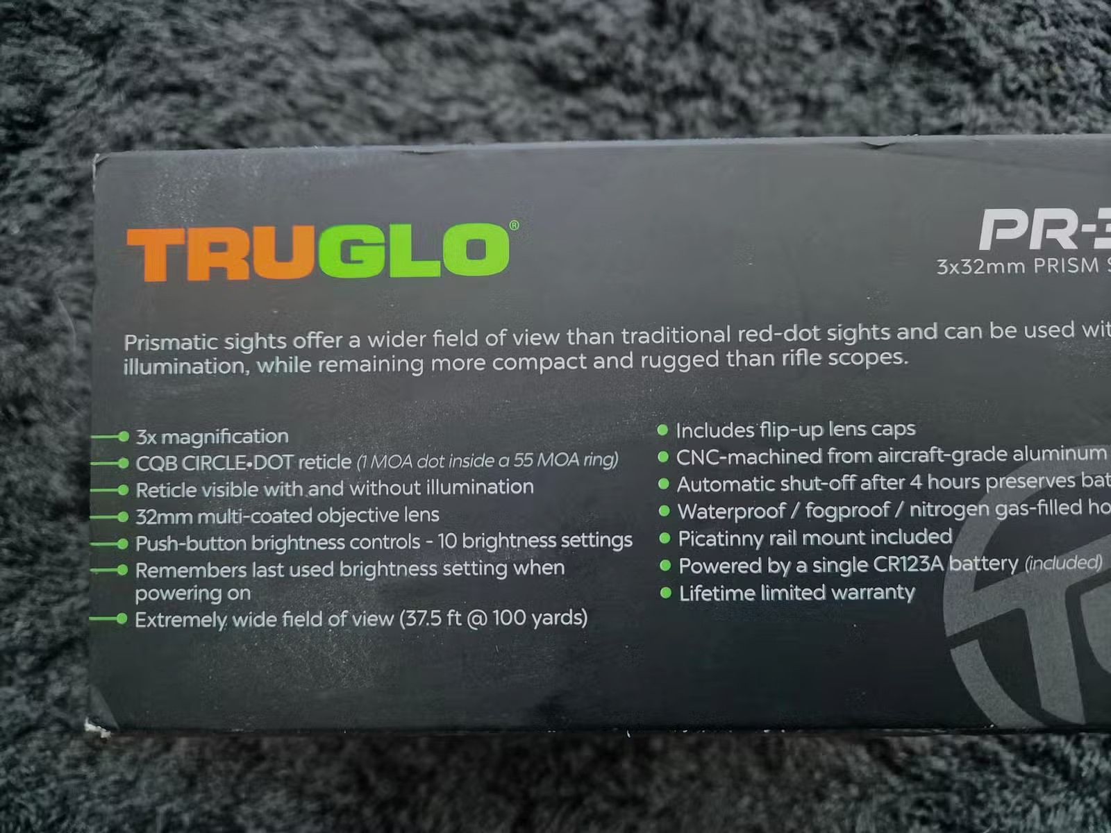 Truglo Prisma pr3 3x32mm Jagd taktisches Gewehr Fernrohr beleuchtet 6 MOA absehen Rot Punkt Visier