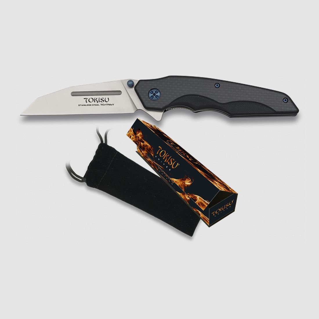 couteau de poche TOKISU STRAIGHT design avec clip de ceinture G10 look carbone