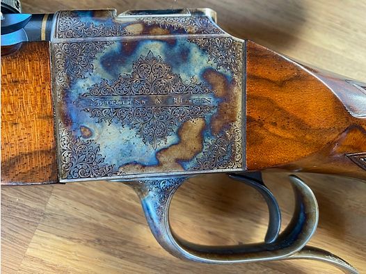 Hagn bolt-action rifle by Ralf Martini fine engraving by Florian Güllert, finest English color case hardening Hartmann and Weiss