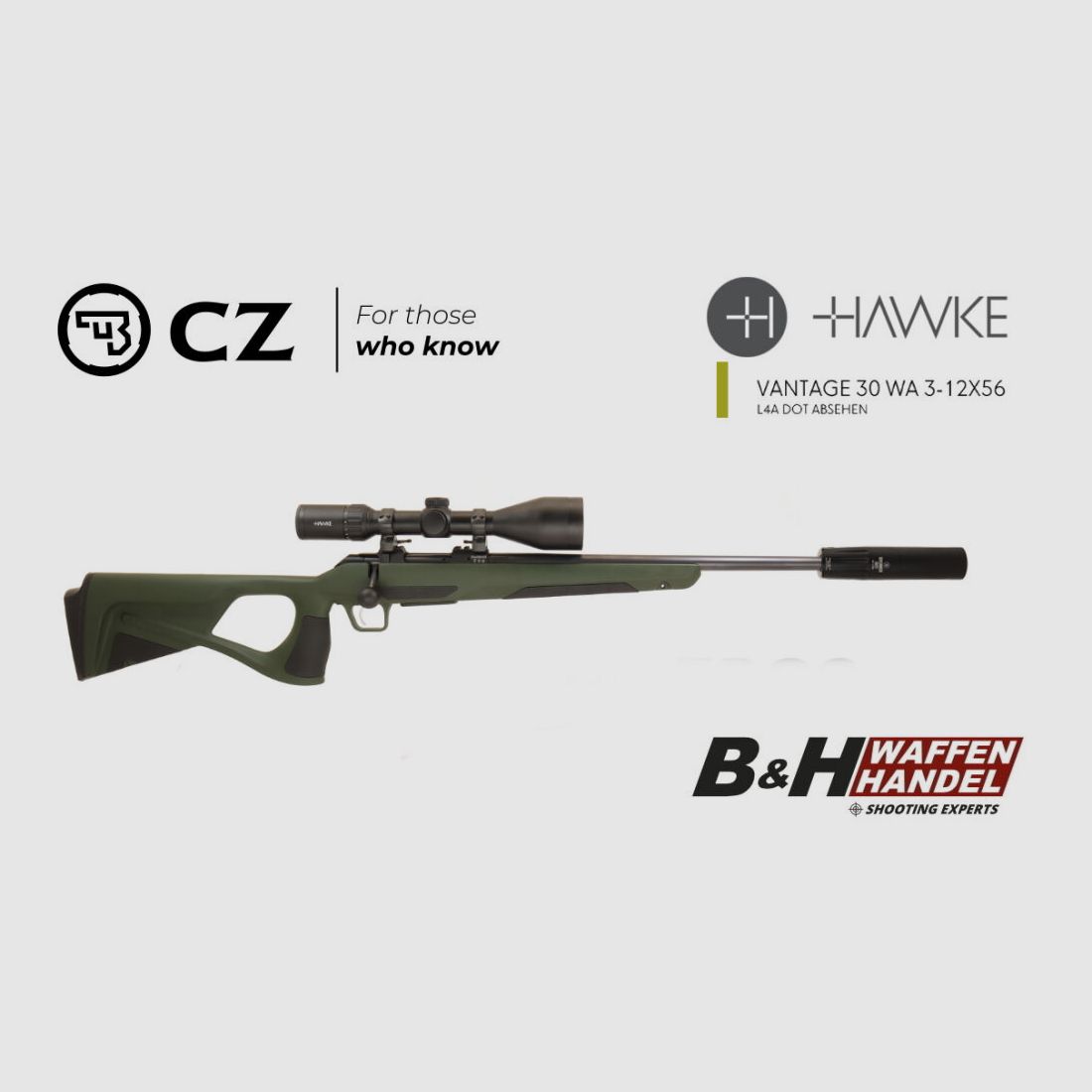 CZ 600 ERGO + complete pakket met kolf met richtkijker 3-12x56, demper, montage