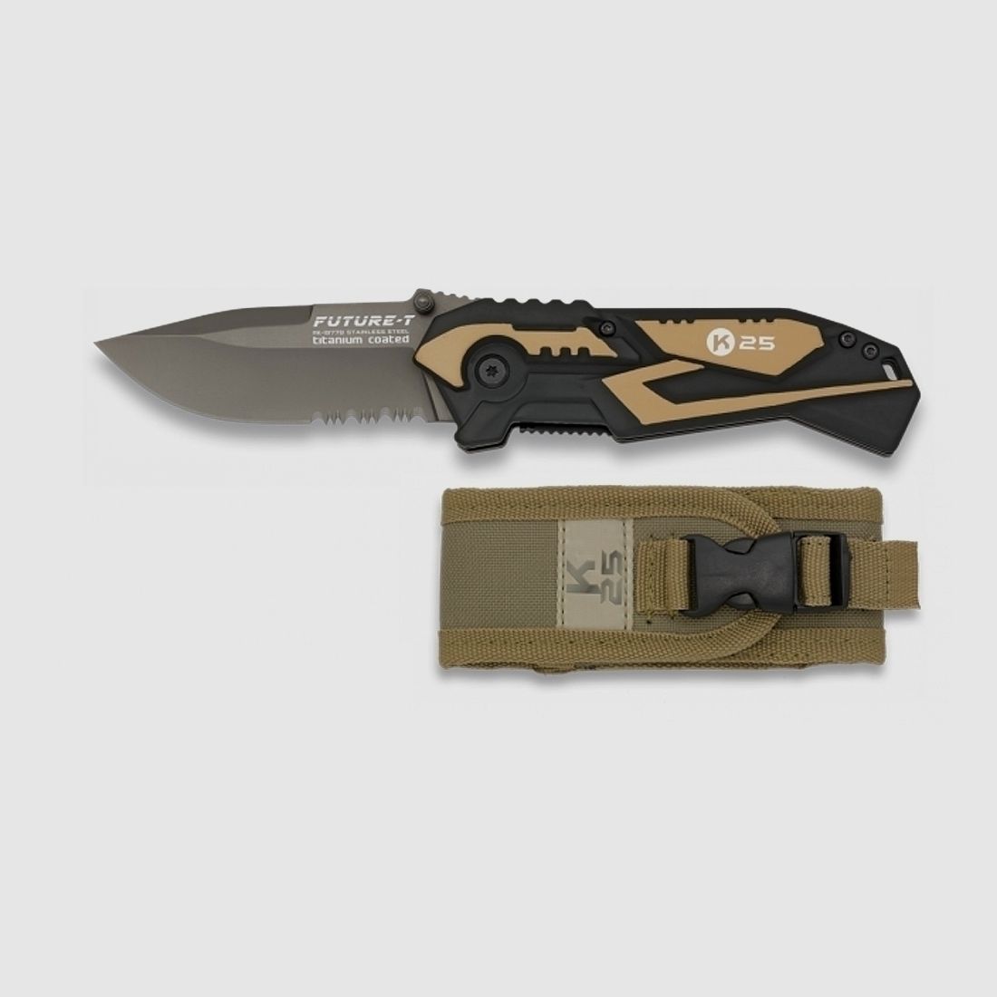 Taschenmesser Future Titan-Beschichtung Teilwellenschliff und Molle Etui