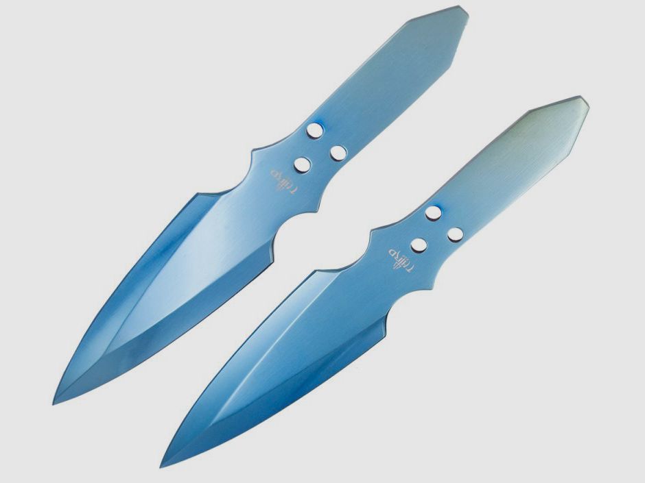 Set di coltelli da lancio blu chiaro con fodero