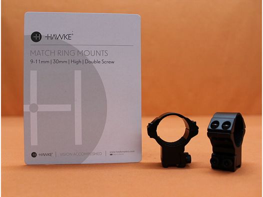 HAWKE	 HAWKE Montageringe Match 30mm high (22108) BH=17mm Alu schwarz matt für 9-11mm Prismenschiene