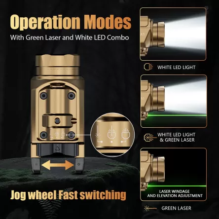Wapenlamp met laser richtmiddel WARRIORLAND WL-MA1 FDE, 800 lumen, IPX4, groene laser, afbeelding 6 van 6