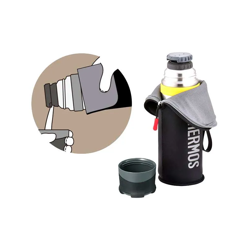 Leichte Bergthermoskanne Thermos – schwarz, Fassungsvermögen 0,9 l mit Thermohülle, Bild 1 von 3