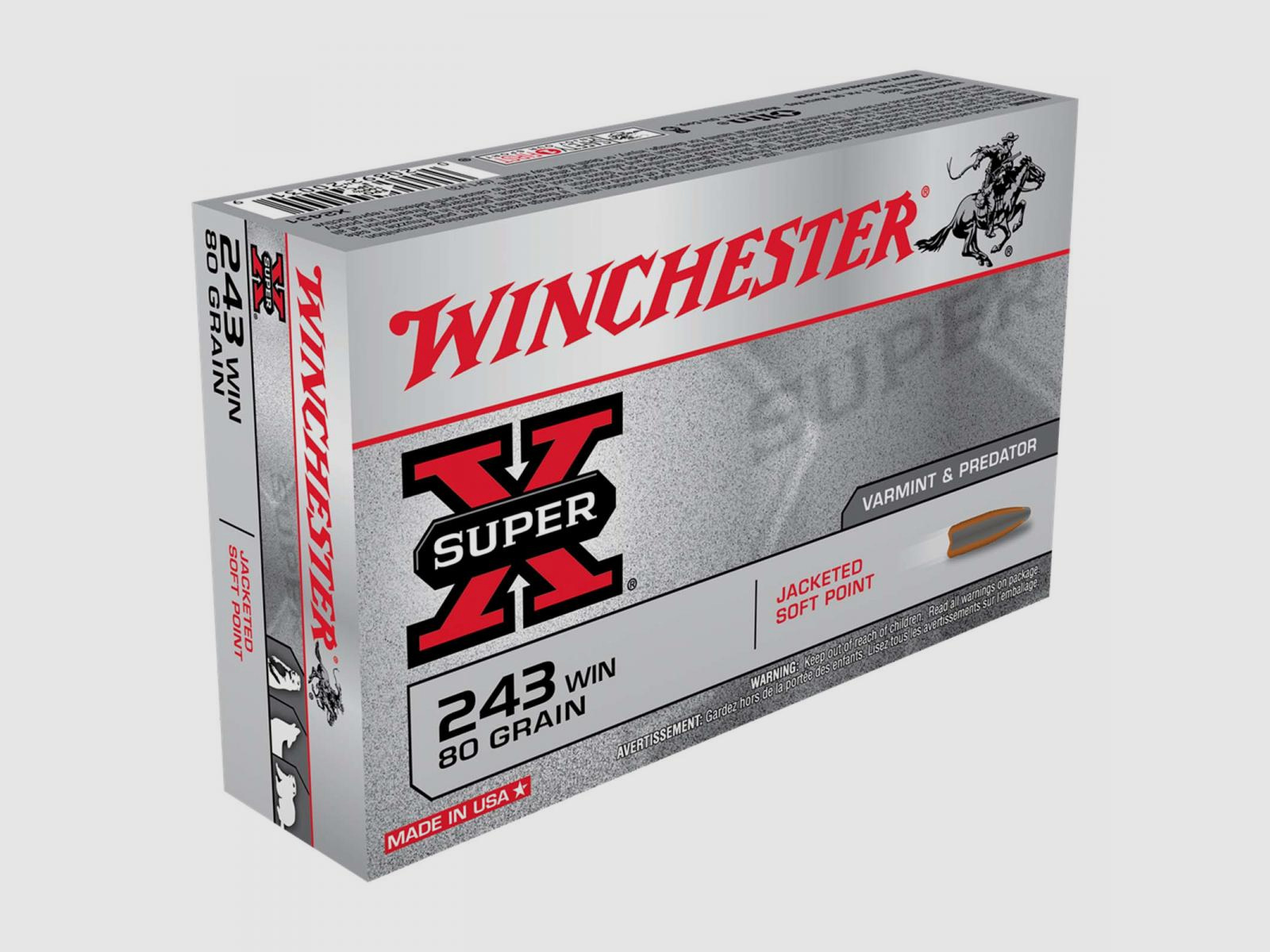 Winchester Super-X .243 Win. 80GR JSP 20 cartouches
