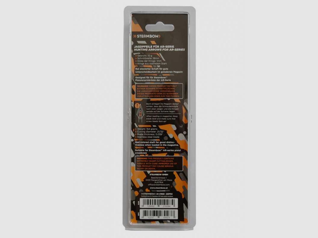 Steambow Jagdpfeile für Stinger Repetier-Armbrustpistole, 3 Stück