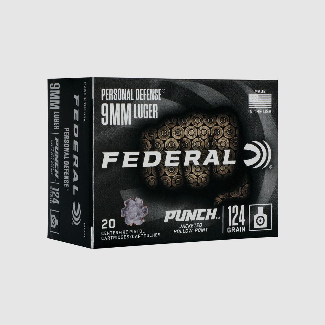 Federal Personal Defense Punch 9mm Luger 124GR JHP 20 cartridges