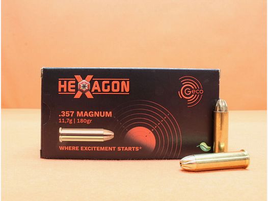 GECO Patrone .357Mag GECO 180grs HEXAGON (2319117) VE 50 Patronen (SuperClean-Schadstoffarm)/ 11,7g Hohlspitz-Scheibengeschoß