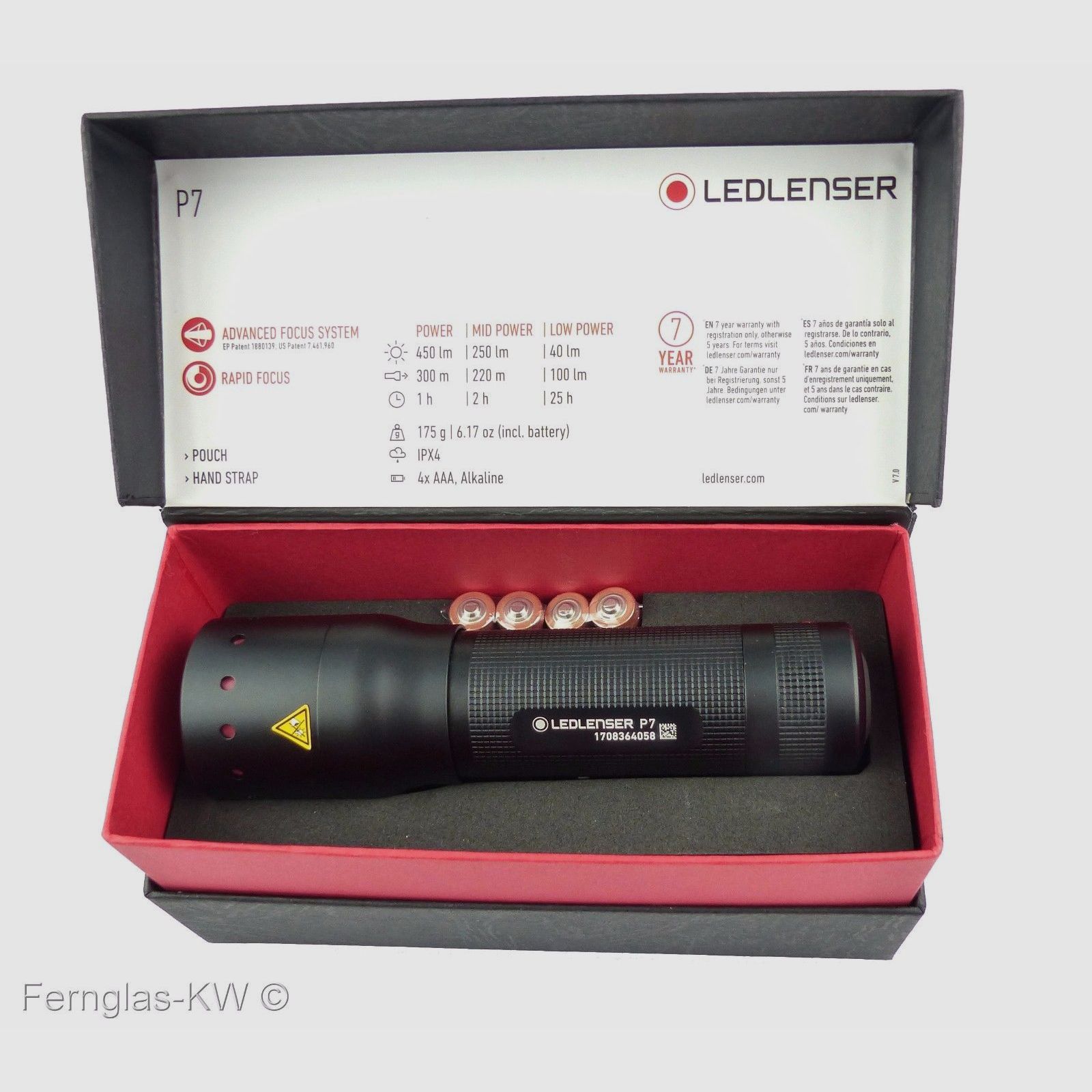 Ledlenser 501046 Taschenlampe P7 450 Lumen in Geschenk BOX mit Zubehör