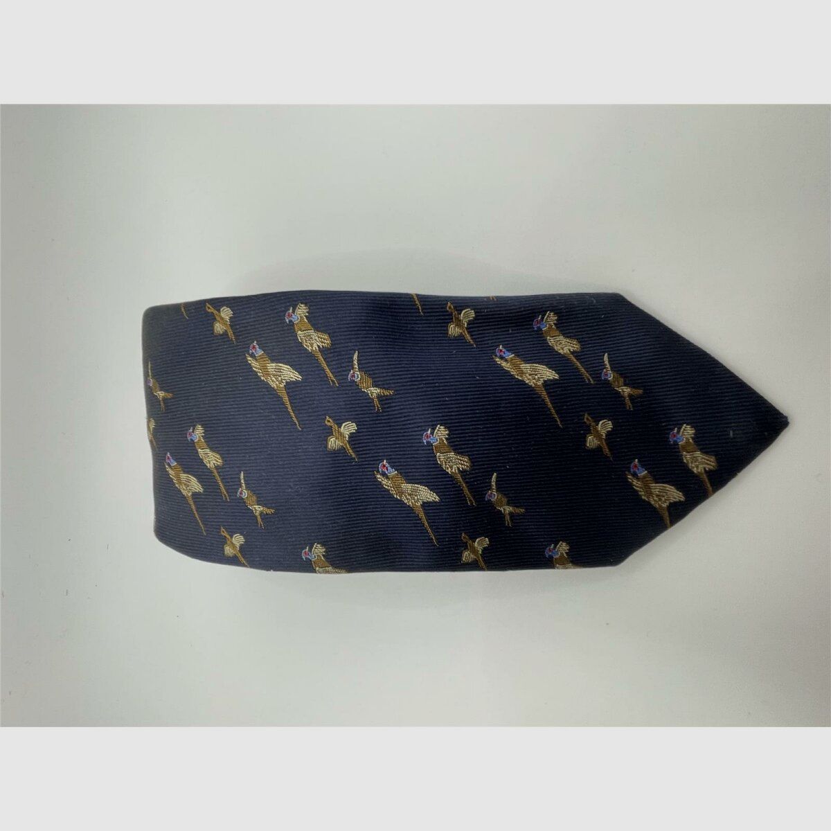 Robert Keyte cravate 100% soie bleue motif de faisan montant