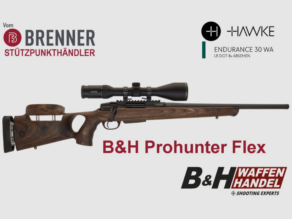 Brenner Komplettpaket: BR20 B&H Prohunter Flex Lochschaft mit Hawke Endurance 3-12x56 fertig montiert