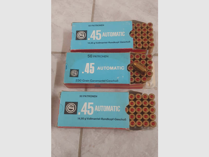 80er Jahre Rarität (Oeldicht versiegelt) 150 Schuss GECO .45 AUTO ACP 230gr/14,95g