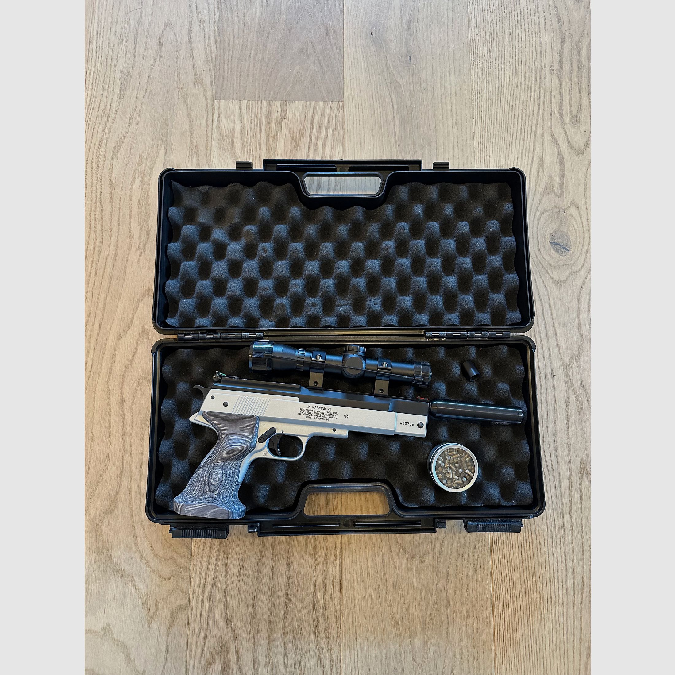 Weihrauch HW45 mit Zielfernrohr (2x20), Schalldämpfer und Koffer