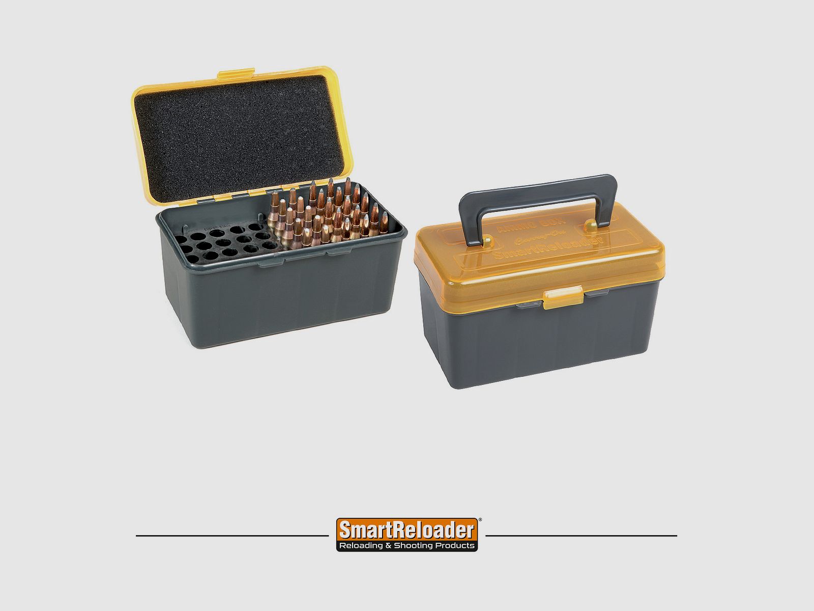 Boîte à cartouches SmartReloader "Carry On" avec couvercle rabattable pour 50 cartouches .223 Rem. et autres.