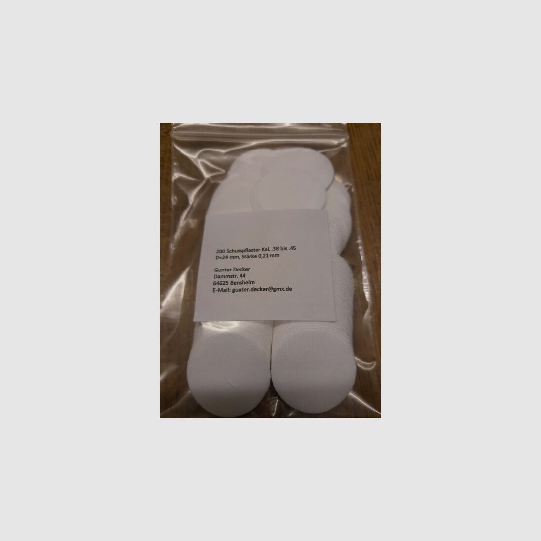 Schusspflaster Vorderlader Kal. .38 bis .45 Ø 24mm Durchmesser, Stärke 0,21mm 0,008inch
