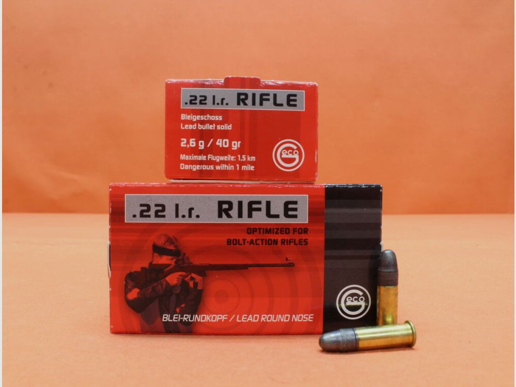 GECO Patrone .22lr GECO 40grs LRN (2132540) Rifle VE 50 Patronen/ 2,6g Blei-Rundkopf
