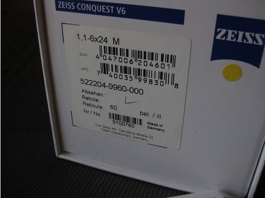 TOP ZEISS V6 1,1 - 6 x 24 M mit Absehen-60 und Original Blaser-Sattelmontage ! KEIN V8-Swarovski -Z6i-Z8i-LEICA-SAUER-MAUSER 