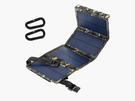 Small foldable solar panel with USB connection 10-20 watts in Digital Camo Green