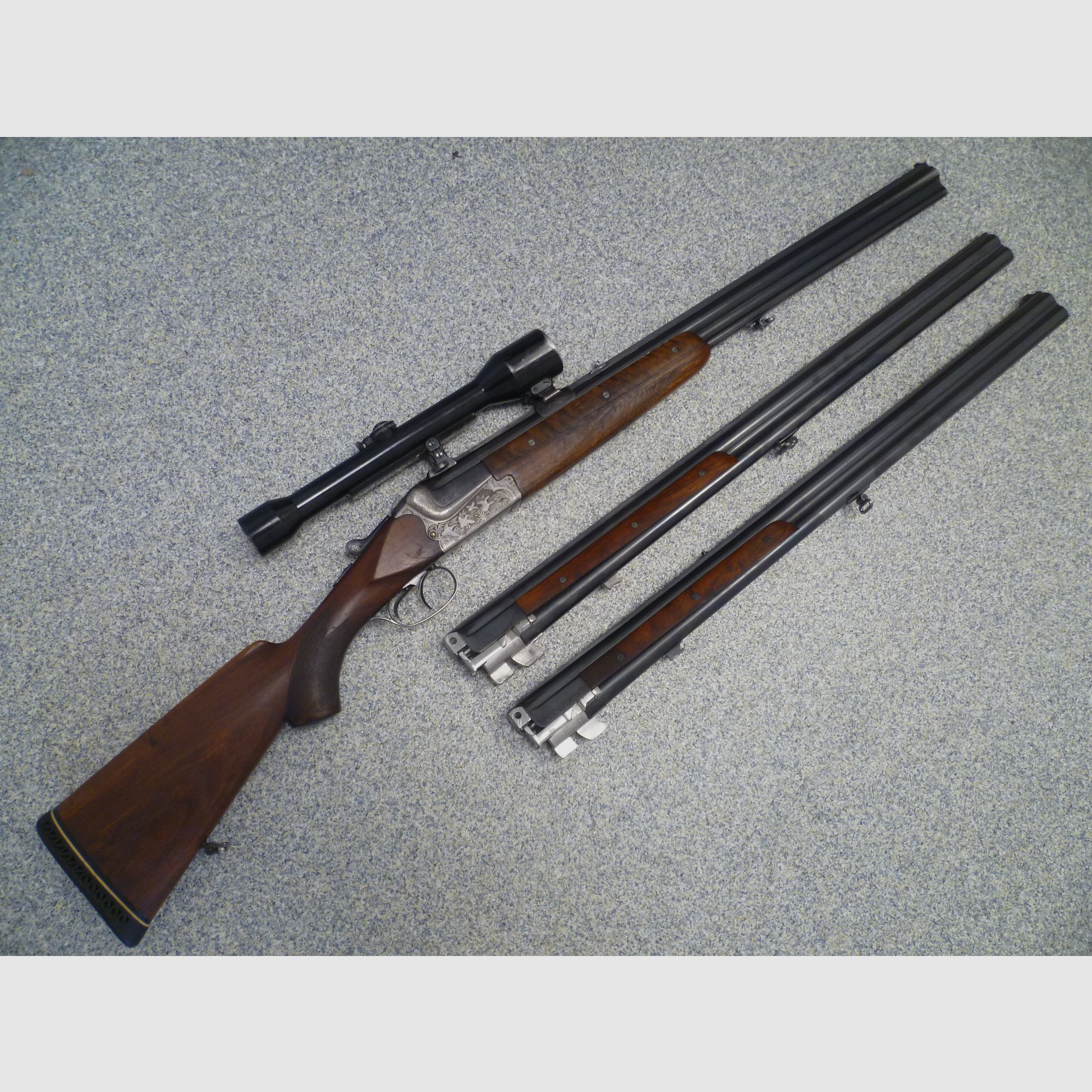 Bockbüchsflinte met 2 BDF-uitwisselingslopen Merkel/Bühag/Adamy 8x57IRS & 12/70 en 12/70