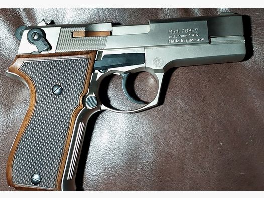 Walther P88 Schreckschuss Pistole 9mm P.A.K. Nickel Holzgriffe (PTB 613) Prachtstück!
