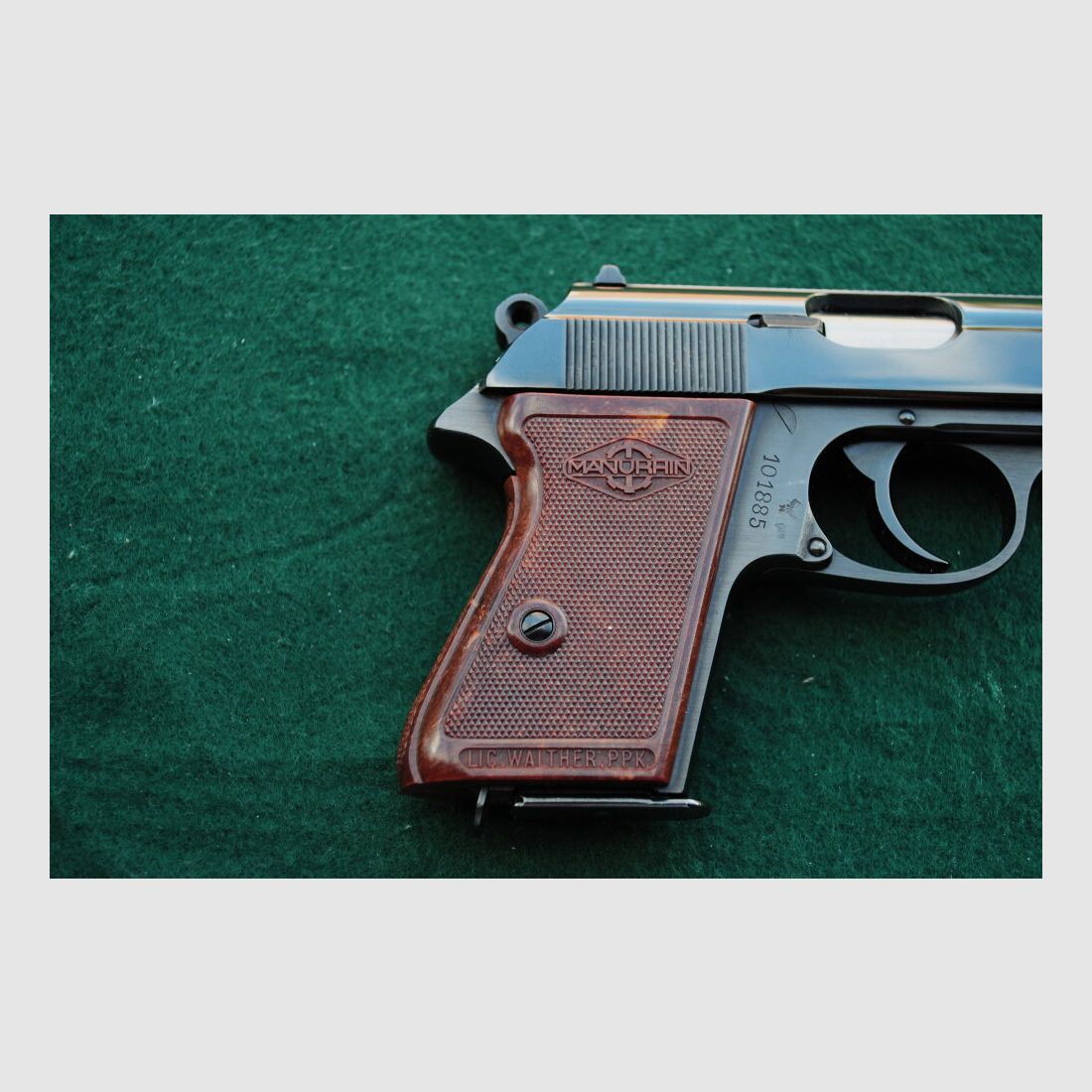 Walther PPK by Manuhrin, steel grip, original packaging with shot pattern