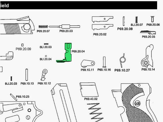 Sicherungshebel links mit Walze fĂĽr Schreckschuss-, Gas-, Signalpistole Melcher ME 69 Springfield, Ersatzteil