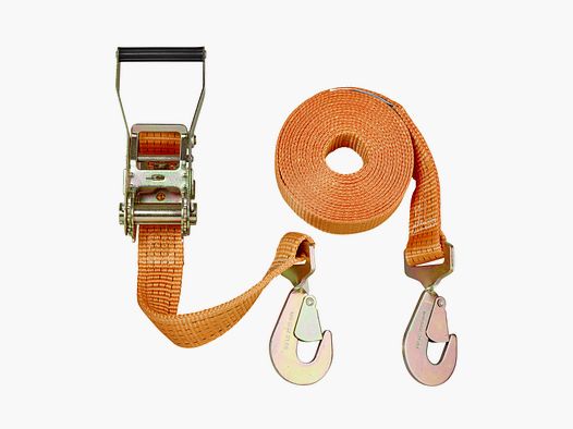 Lashing strap with 230 mm pressure ratchet, DIN EN 12195-2, with carabiner hook