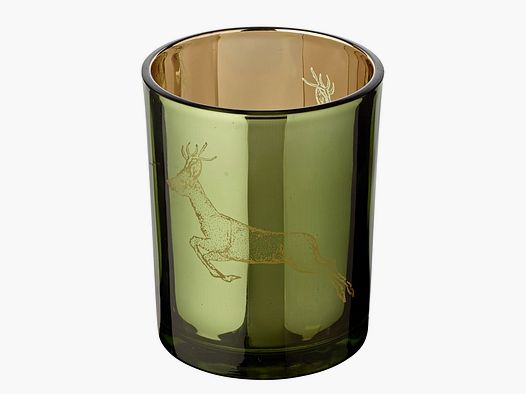Teelichtglas Rehbock grün/gold