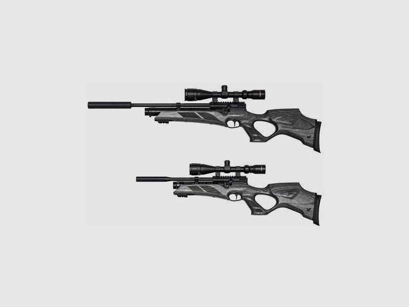 HW 110T con calcio laminato grigio con foro per il pollice, calibro 5,5 mm, 41 joule, incl. silenziatore