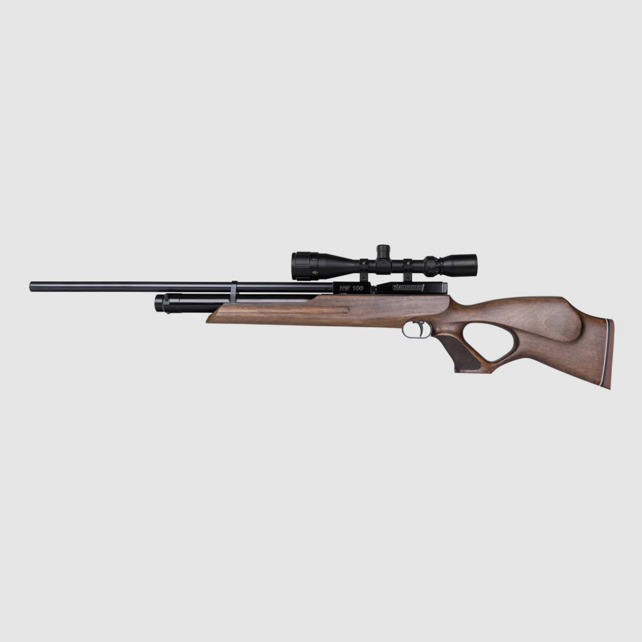 Pressluftgewehr Weihrauch HW 100 T F.S.B., Nussbaumholz-Lochschaft, langer Lauf, Laufmantel, Kaliber 4,5 mm (P18)