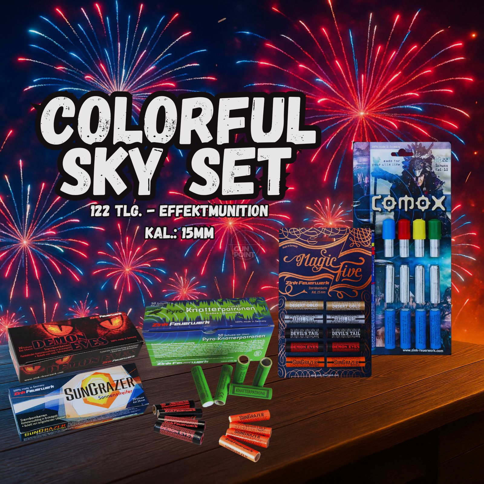 KLEURRIJKE LUCHTSET !!! - Effectmunitie/ Vuurwerk - 122 dlg.