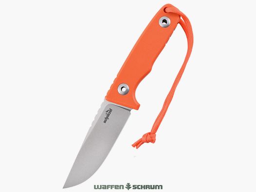Couteau d'extérieur Schnitzel TRI orange en acier inoxydable 14C28N avec étui en Kydex et système de transport Dangler
