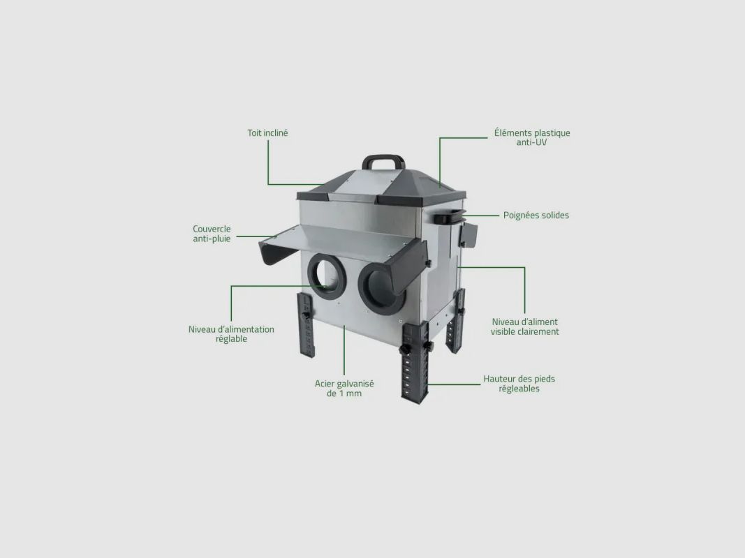 Voederhuis Robust® OLBA 16 kg gegalvaniseerd staal met regenbeschermkap, afbeelding 4 van 15