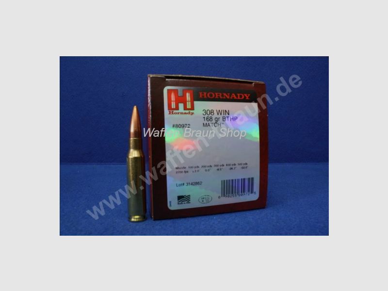 Hornady .308 Win Match BTHP 168 grain 50 Stück #80972