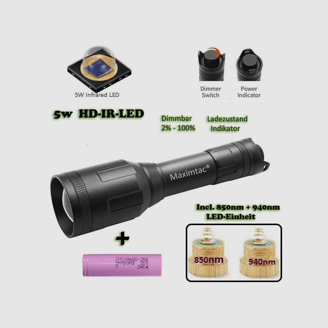 Maximtac HD-IR Proyector para dispositivos de visión nocturna 850nm y 940nm