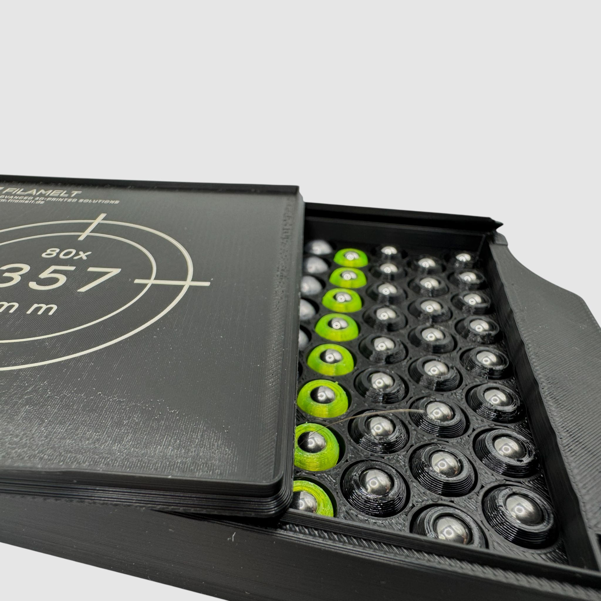 Diabolo-Box für 80x .357 / 9 mm – Praktisch, stapelbar, wiederverwendbar. Matchbox